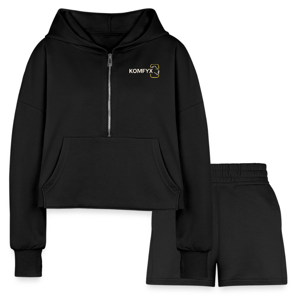KOMFYX - Women’s Cropped Hoodie & Jogger Short Set - black