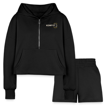 KOMFYX - Women’s Cropped Hoodie & Jogger Short Set - black