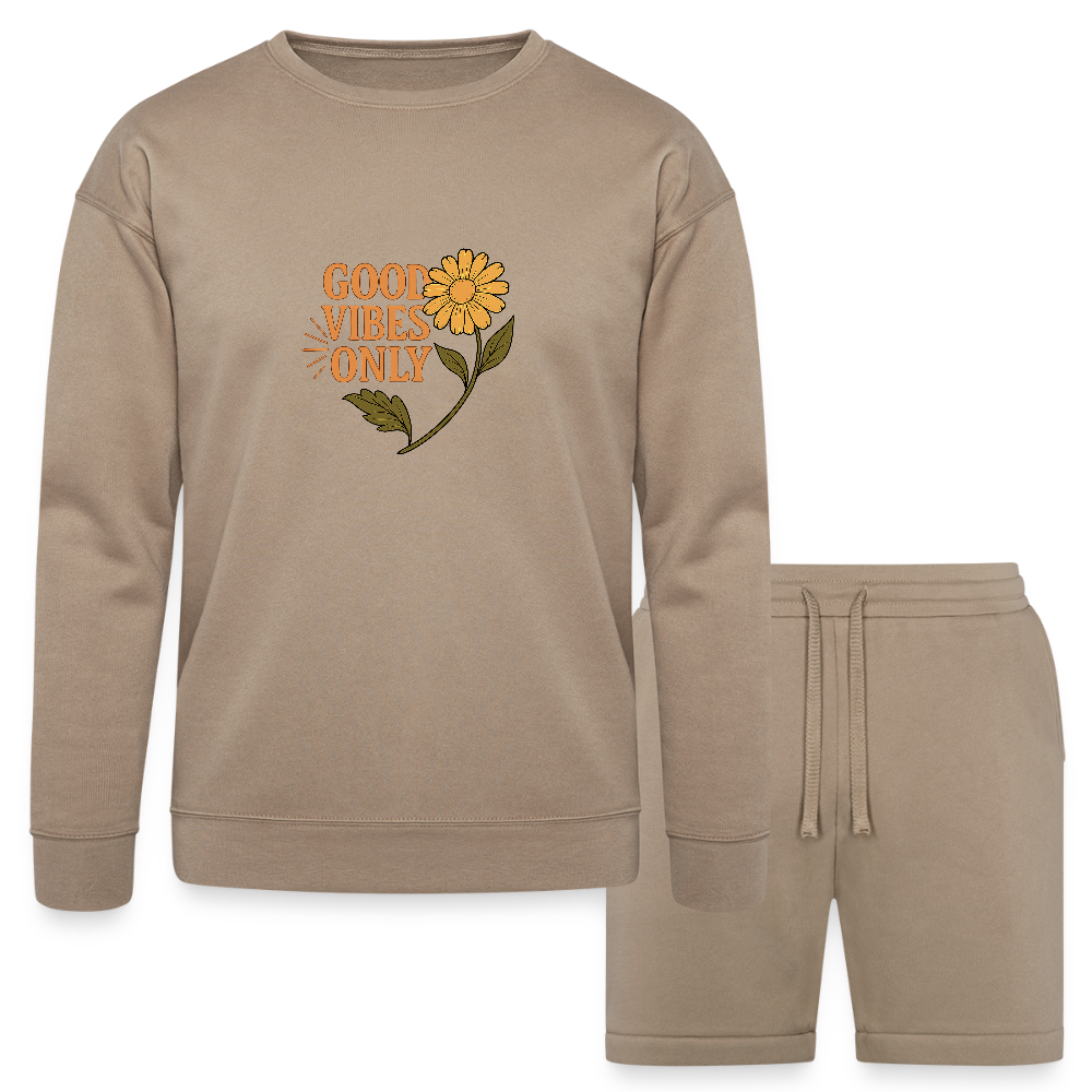 Good Vibes Only - Bella + Canvas Unisex Sweatshirt & Short Set - tan